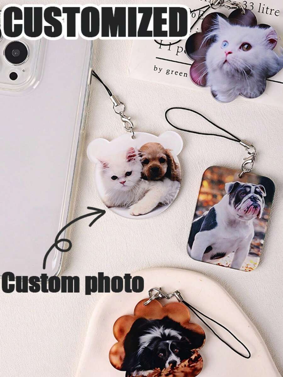 1pc Personalized Mobile Phone Charm Keychain, Custom Photo Pattern, Portrait Custom, Image Custom, Company Logo Custom, Celebrity Peripherals Custom, Pet Photo Custom, Car Memorial Custom, Short Lanyard Phone Chain Acrylic Wrist End Valentine's Day Christmas Gift, Cute Small Pendant Ornament For Women & Men Ins Style - Multicolor - View 1