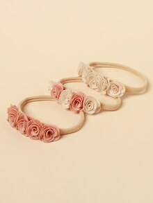 Set de 5 scrunchies con flores de rosa dulces para bebé, elásticos suaves sin carga, diseño de pétalos delicados, adorables para uso diario - Multicolor - Ver 7