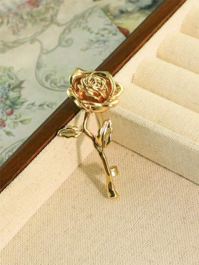 1pc Minimal Floral Shaped Decorative Brooch, Suitable For Men's Daily Wear, Rose Flower Lapel Pin