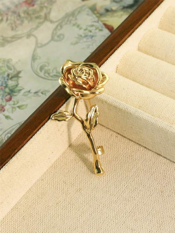 1pc Minimal Floral Shaped Decorative Brooch, Suitable For Men's Daily Wear, Rose Flower Lapel Pin