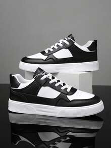 Men's Minimalist White Lace-Up Skate Shoes, Fashion Versatile Daily Commute Walking Casual Sports Sneakers For Couples Summer - màu đen - Xem 1