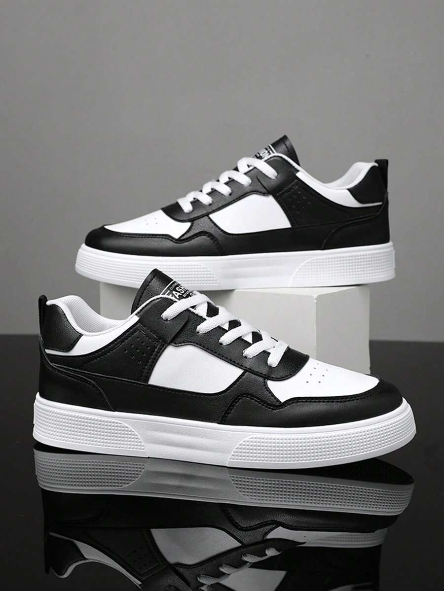 Men's Minimalist White Lace-Up Skate Shoes, Fashion Versatile Daily Commute Walking Casual Sports Sneakers For Couples Summer - màu đen - Xem 1