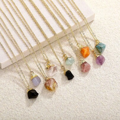 1 Collana ciondolo asimmetrico in agata naturale di coppia, pendente in pietra naturale con catena placcata