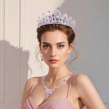 EBUDAE Tiaras y coronas para mujeres, conjunto de joyas nupciales de tiara, aretes y collar con cristales, accesorios de disfraz para fiesta, Halloween, baile de graduación y concursos de belleza