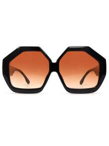 1pc Oversized Polygonal Fashion Glasses With Letter Accessories, Retro Personalized And Versatile Men's And Women's Fashion Glasses Suitable For Daily Wear, Street Photography, Vacation Travel, Summer Beach Accessories