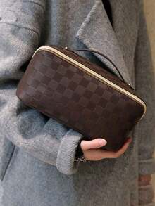 1个便携式旅行化妆包，化妆品收纳袋，洗漱包，可收纳化妆刷、化妆品、护肤品、珠宝、数码配件，适合海滩、度假、暑假出行。 - 棕色 - 查看 12