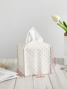 1pc/2pcs/5pcs White Woven Rattan Textured Creative Cone Shaped Tissue Box, PU Leather Upright Square Tissue Paper Storage Bag, Suitable For Bedroom, Living Room, Bathroom, Restaurant, Hotel Lobby, Office Desk, 13*13*13cm - White - View 2