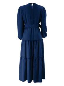 New Women's Fashion Tie Belt Long Sleeve Dresses Ladies Clothing