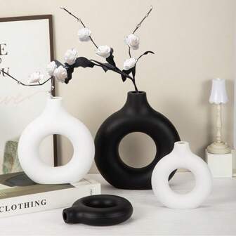 1/2 stuks woondecoratie donutvaas - moderne bohemien minimalistische esthetische decoratieve vaas voor woonkamer, slaapkamer, badkamer, kantoor, plank, salontafel, eettafel, schouwmantel, vaas, tafeldecoratie, decoratieve gedroogde bloemencontainer, creatieve bloemstukdecoratie, gepersonaliseerde vaas, woondecoratie, vaas, middelpunt, tafeldecoratie, voor woonkamer, slaapkamer, eetkamer, bruiloftsdecoratie