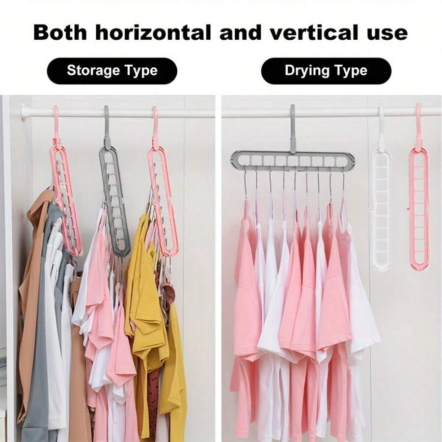 3 Pieces/Set, Space Saving Pink Hanger Storage Rack, 9-Hole Multifunctional Hanger, Suitable For Family Dormitories, Travel And Small Apartments, Suitable For Shirts, Suits, Skirts - 3 miếng - màu hồng - Xem 1