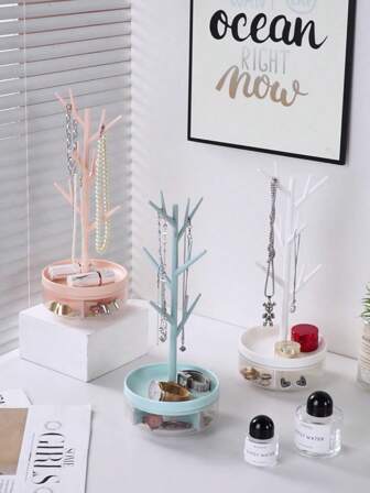 1 PC Branch Jewelry Rack With Rotatable Base And Storage Box Tree Tower Rack Hanging Organizer For Ring Earrings Necklace Bracelet,Suitable For Living Rooms, Bathrooms,Offices,Etc. For Women Storage Organizer Travel Essentials Father Gift Back To School