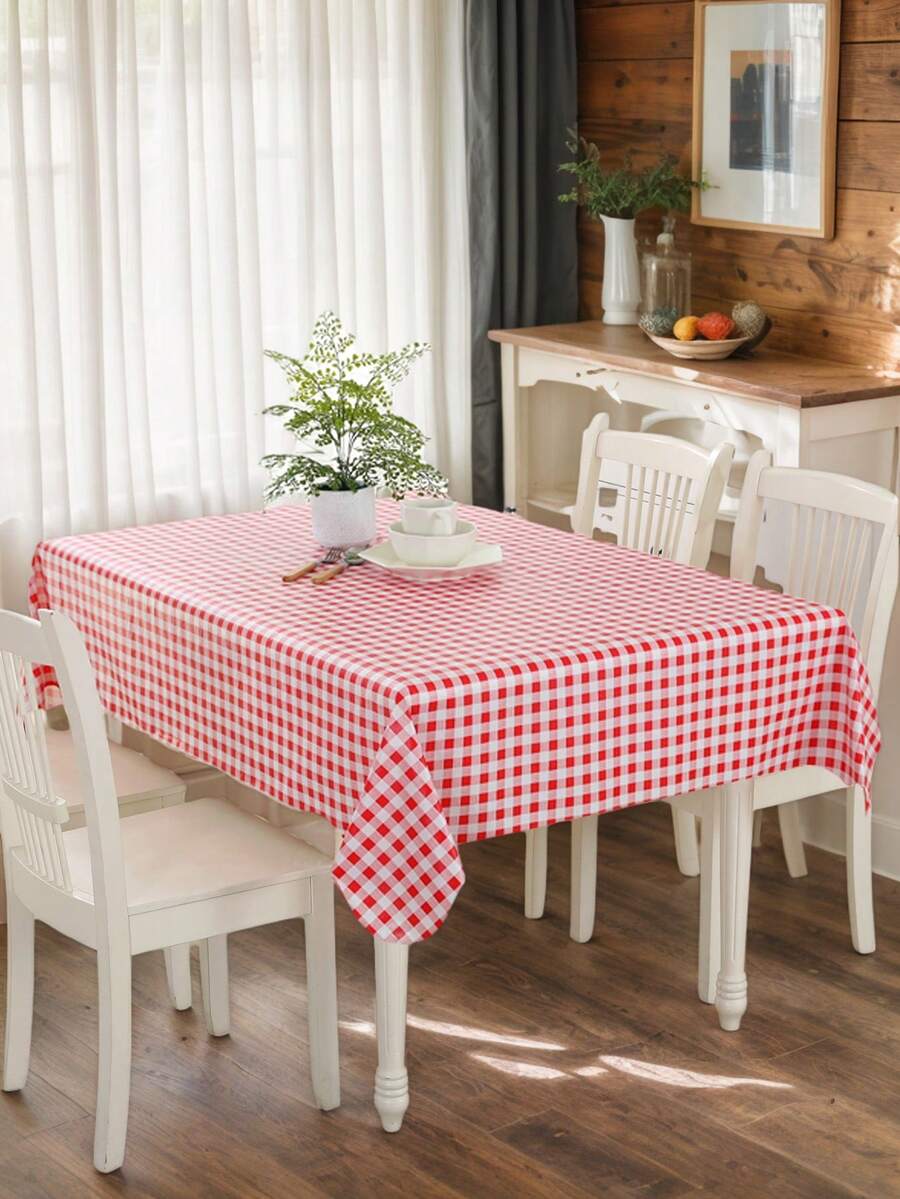 Waterproof PVC Tablecloth, Red & Blue Plaid Pattern - Rectangular & Square Dining Table Cover, Washable, Wrinkle-Resistant, Suitable For Kitchen, Party, Picnic, Indoor & Outdoor Decor (7 Sizes) - Red - View 1