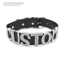 1pc Punk Chunky Big Rhinestone Letters Custom Choker Collar Exaggerated 30MM Wide PU Collar Choose Name Word Chocker Cosplay Personalized Collar Accessories
