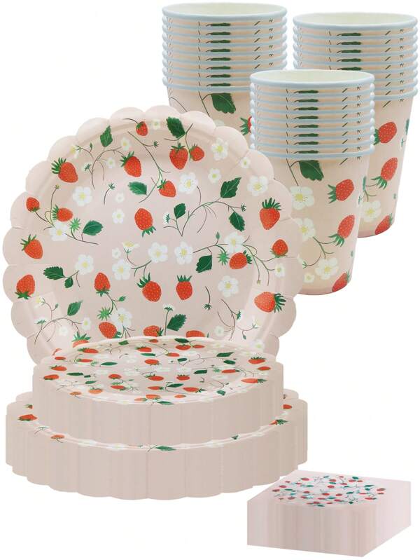10PCS 7 "/9" Strawberry Party Tray, Strawberry Tray, Strawberry Paper Cup, Strawberry Napkin, Add Festive Atmosphere. Perfect For Birthday Parties, Picnics, Family Gatherings, Weddings, Beach Parties, Fruit Parties, New Year's And Valentine's Day Celebrations