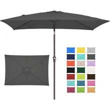 6.5x10 Ft Rectangular Patio Umbrellas Outdoor Market Umbrella With Push Button Tilt And Crank, Rectangle Table Umbrella 6 Sturdy Ribs UV Protection For Pool Garden Backyard Deck, Red - Gray - View 1