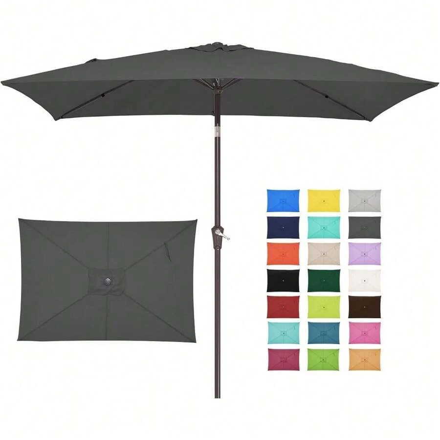 6.5x10 Ft Rectangular Patio Umbrellas Outdoor Market Umbrella With Push Button Tilt And Crank, Rectangle Table Umbrella 6 Sturdy Ribs UV Protection For Pool Garden Backyard Deck, Red - Gray - View 1