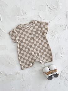 Pelele de manga corta minimalista informal a cuadros para bebés niños/niñas, verano
