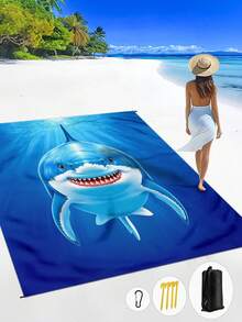 1 件 185*235 厘米超大号沙滩毯/垫子，带海洋生物鲨鱼图案，适合 2 人使用，轻巧便携，适用于游泳池、海滩、运动、浴室、露营、瑜伽，是送给家人、配偶、女朋友、男朋友、朋友的绝佳礼物 - 彩色 - 查看 1
