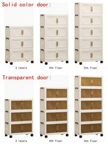 1 件 45 厘米/17.7 英寸宽折叠收纳柜，1-5 层可选，加厚双门带轮，免工具家用整理架，用于存放衣服、玩具，塑料可折叠储物柜