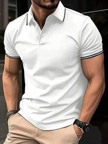 男士休闲撞色短袖 Polo 衫，夏季 - 白色 - 查看 2