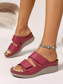 Sandalias casuales para mujer con suela gruesa y ligera, ajustables con , con plantilla de masaje y elevadas, para uso en exteriores en verano - Burdeos - Ver 5