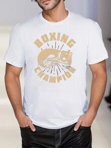 T-shirt bianca da uomo con motivo a scritta Boxchampion, t-shirt da uomo con scollo rotondo, 220 g/m², per l'estate, in puro cotone, maniche corte (1 pezzo)