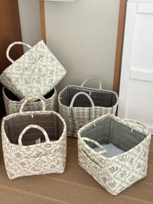 Cesta de almacenamiento suave con estampado de flores y vides, cesto de ropa rectangular con asa, de uso diario en el hogar para mujeres, para todo el año