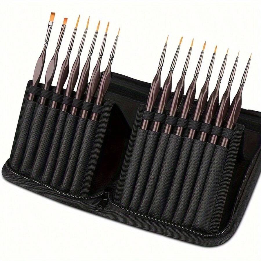 Detail Paint Brush Set, 15Pcs Miniature Painting Brushes Kit, Professional Mini Fine Paint Brushes Set With Carrying Case, Suitable For Acrylic, Oil, Watercolor, Face, Nail, Scale Model Painting,Back To School,School Supplies - Black - View 1