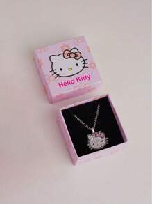 Sanrio Sanrio Hello Kitty Cartoon Cute Girl's Necklace, KT Cat Pendant With Diamond Collarbone Chain, Gift Box Packaging, Suitable As Birthday Gift, Valentine's Gift