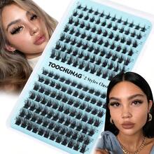 Fluff Lash Clusters 60D+80D Thick Eyelash Clusters D Curly Wispy Individual Lashes 10-18mm Cluster Eyelash Extensions 280pcs False Eyelashes DIY Flat Lash Extension By TOOCHUNAG - 白色 - 查看 4