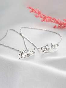 1 szt. Spersonalizowana spersonalizowana broszka z podwójnym łańcuszkiem z imieniem, niestandardowa broszka z literą angielską, elegancka spersonalizowana broszka z imieniem, broszka z łańcuszkiem z imieniem unisex, kolor złoty/srebrny, prezent na Dzień Ojca/brazylijskie Walentynki, odpowiednia na formalne okazje, takie jak wesela, imprezy, ukończenia szkół