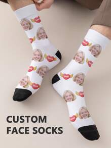 1 Pair Of Customized Face Women's Mid Tube Socks, Put Any Face On Socks, Personalized Socks For With Photos, Interesting Customized Picture Pairs With Medium To Long Socks, Suitable For Valentine's Day, Birthdays, Gift Giving