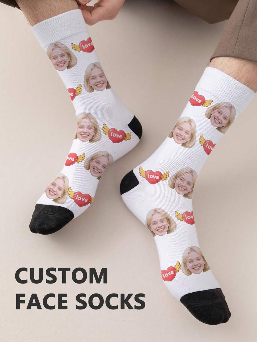 1 Pair Of Customized Face Women's Mid Tube Socks, Put Any Face On Socks, Personalized Socks For With Photos, Interesting Customized Picture Pairs With Medium To Long Socks, Suitable For Valentine's Day, Birthdays, Gift Giving