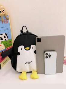 1 Pc New Style Penguin Shaped Nylon Backpack For Girls, Adjustable Shoulder Straps, Zipper Closure, Fashionable And Cute Design, Ideal For School, Outdoor Activities, And Gifts For Friends