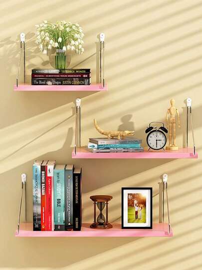 1pc Floating Wall Shelf, Rustic Wood Wall Shelf For Bedroom, Farmhouse Shelf For Bathroom, Hanging Shelf For Storage, Wall-Mounted Rack, Hanging Plant Shelf