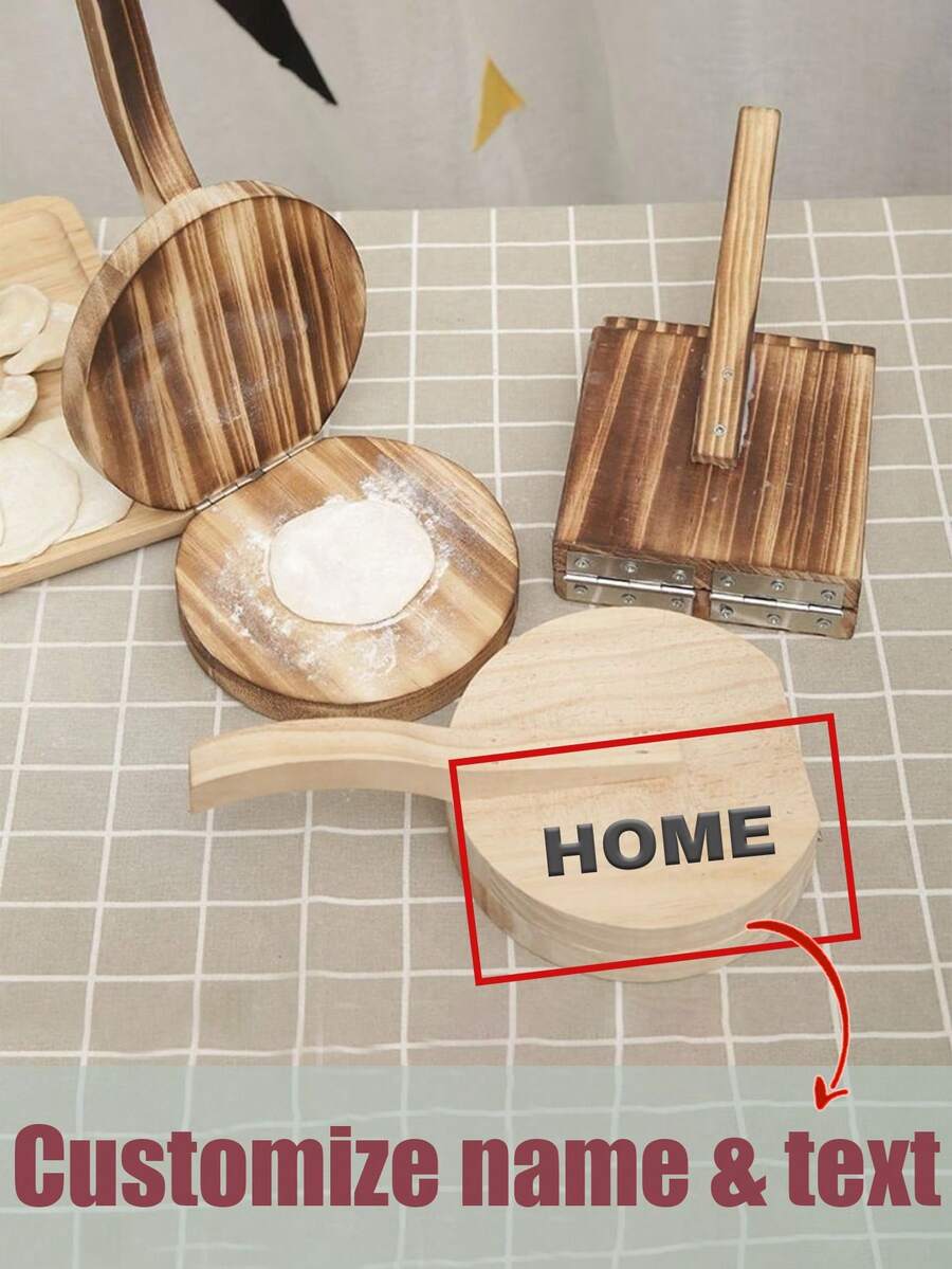 2 Pieces/1 Piece Custom Personalized Diameter 4.7inch Laser Solid Wood Material Household Pressed Dough Waffle Manual Pressing Mold Dumpling Skin Pancake Pizza Pressing Tool, Suitable For Home Kitchen Or Restaurant Use