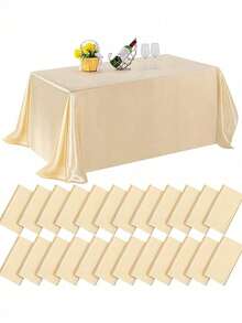 1pc Champagne & Black Satin Table Cloth, Wedding Decoration, Party Table Cloth - Multicolor - View 10