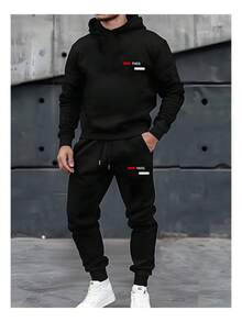 Stylish Sweatshirt Set Blouse + Flannel Pants Kangaroo Cold Weather Blouse Jogger Style Pants Autumn Winter Fashion Warm Cold Weather Tracksuit - màu đen - Xem 1