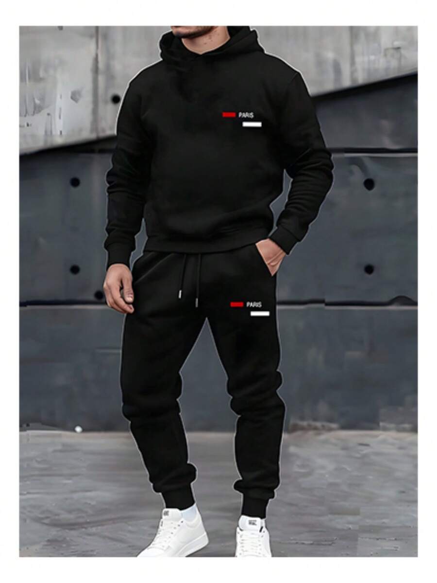 Stylish Sweatshirt Set Blouse + Flannel Pants Kangaroo Cold Weather Blouse Jogger Style Pants Autumn Winter Fashion Warm Cold Weather Tracksuit - màu đen - Xem 1