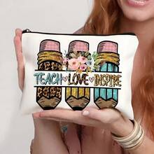 1pc Teacher Gifts, To Best Teacher Ever Letter Print Makeup Bag, Gift Bag Zipper Bag For Travel, Lightweight Storage Bag, Coin Purse, Zipper Clutch Pouch, Pouch Bags Cosmetics Bag Makeup Storage Bag Beauty Bag Makeup Bag - Multicolor - View 1