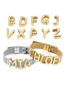 1pc Personalized Smooth A-Z Letter Pendant Bracelet, Women's DIY Customized Name Initial Adjustable Bracelet