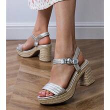 Summer Fashion Woven Waterproof Platform High Heel Sandals - Silver - View 2