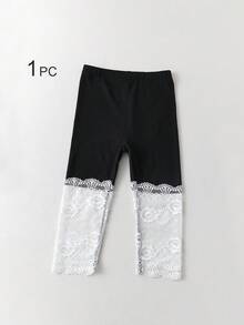Conjunto de 4/3/2/1 Peças Leggings Capri com Renda para Meninas, Cor Sólida/Contraste, Leve, Meia-Calça Casual 3/4, Fofo & Moderno, Estilo Princesa, Adequado para Uso Diário, Meia-Calça Macia & Confortável, Adequado para Estudantes Combinarem com Tops, Saias, Temporada de Volta às Aulas - Multicolorido - Visão 35