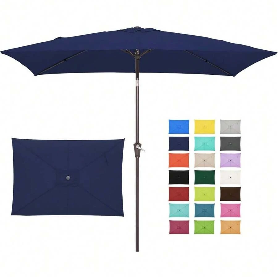 6.5x10 Ft Rectangular Patio Umbrellas Outdoor Market Umbrella With Push Button Tilt And Crank, Rectangle Table Umbrella 6 Sturdy Ribs UV Protection For Pool Garden Backyard Deck, Red - 海軍 - 查看 1