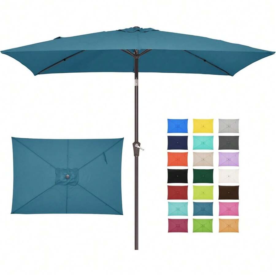 6.5x10 Ft Rectangular Patio Umbrellas Outdoor Market Umbrella With Push Button Tilt And Crank, Rectangle Table Umbrella 6 Sturdy Ribs UV Protection For Pool Garden Backyard Deck, Red - 湖藍色 - View 1