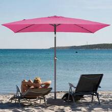 6.5x10 Ft Rectangular Patio Umbrellas Outdoor Market Umbrella With Push Button Tilt And Crank, Rectangle Table Umbrella 6 Sturdy Ribs UV Protection For Pool Garden Backyard Deck, Red - 玫瑰粉紅 - 查看 5