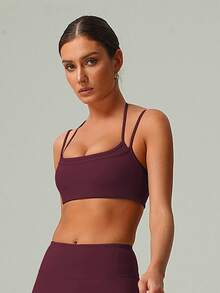 Women's Halter Neck Multi-Shoulder Adjustable Straps Double Layer Beauty Back Yoga Fitness Sports Bra - Purple - View 5