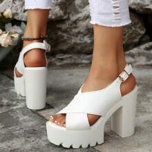 Summer New Open Toe Strap Buckle Thick Soled Ladies Fashion Super High Heel Sandals, Stylish And Convenient To Wear, Suitable For Party Outfit