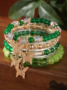 4pcs/Set Bohemian Multi-Layer Beaded Butterfly & Starfish Pendant Bracelet Set, Suitable For Daily Wear - Bohemian Butterfly Bracelet - View 10