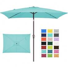 6.5x10 Ft Rectangular Patio Umbrellas Outdoor Market Umbrella With Push Button Tilt And Crank, Rectangle Table Umbrella 6 Sturdy Ribs UV Protection For Pool Garden Backyard Deck, Red - Peacock Blue - View 1